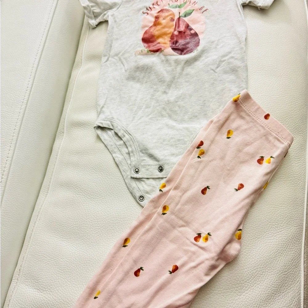 Gray and Pink Baby Onesie and Leggings Set